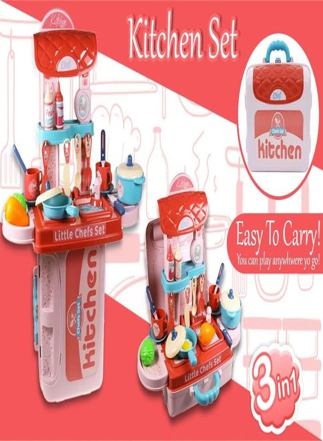 Mahi Enterprise 3-in-1 Portable Kitchen Suitcase Set - Pretend Play Cooking Toy for Girls with Food and Chef Accessories - Image 5